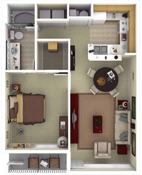 Floor plan for 1 bed, 1 bath, 708 sqft